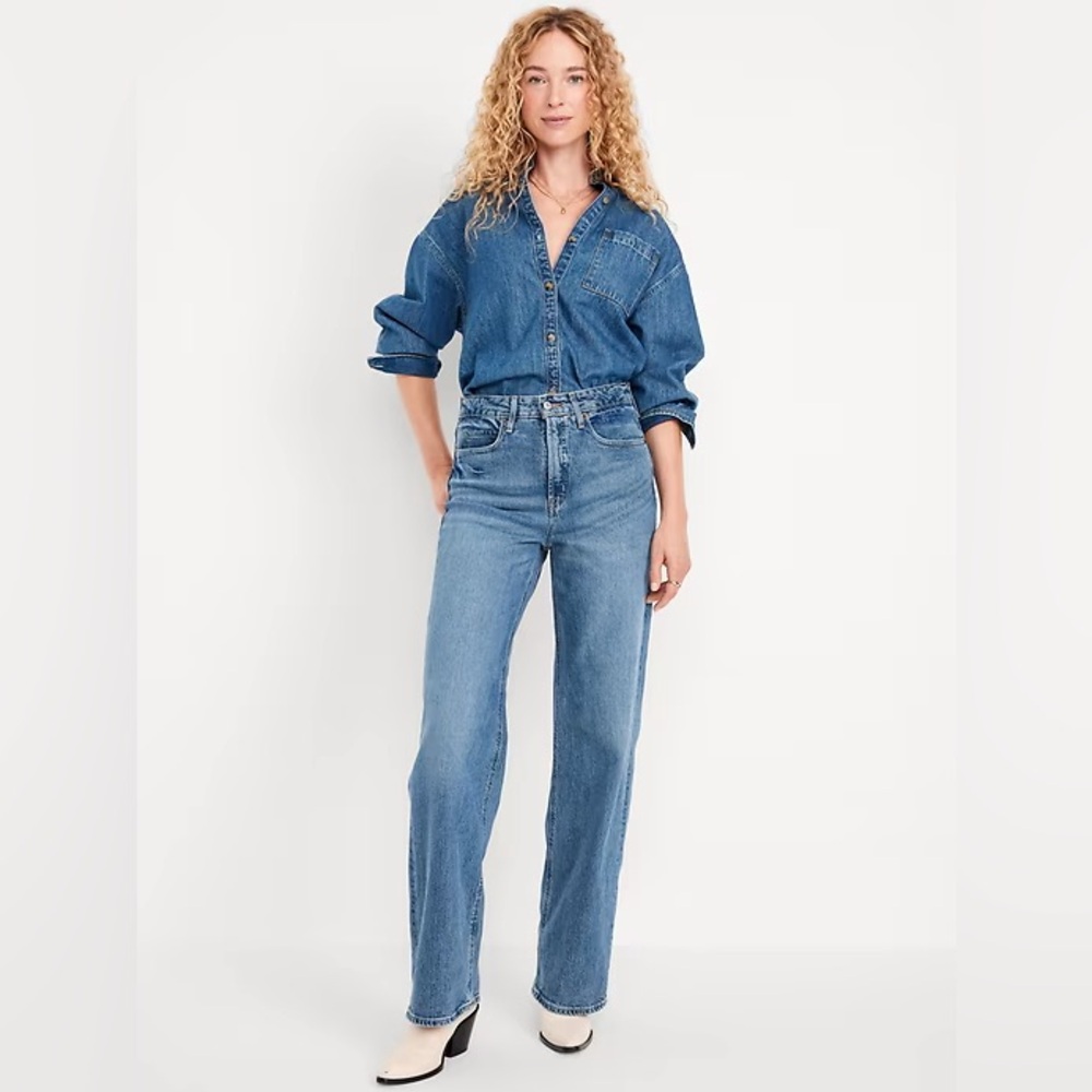 Old Navy Extra High-Waisted Wide-Leg Jeans Sz 8 TALL